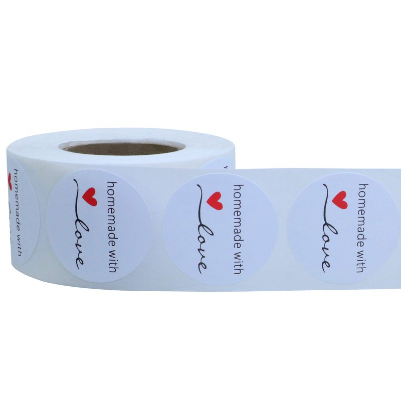 Hybsk White Gloss Homemade with Love Stickers 1.5" Inch Round Total 500 Adhesive Labels Per Roll (White Gloss) - Image 4